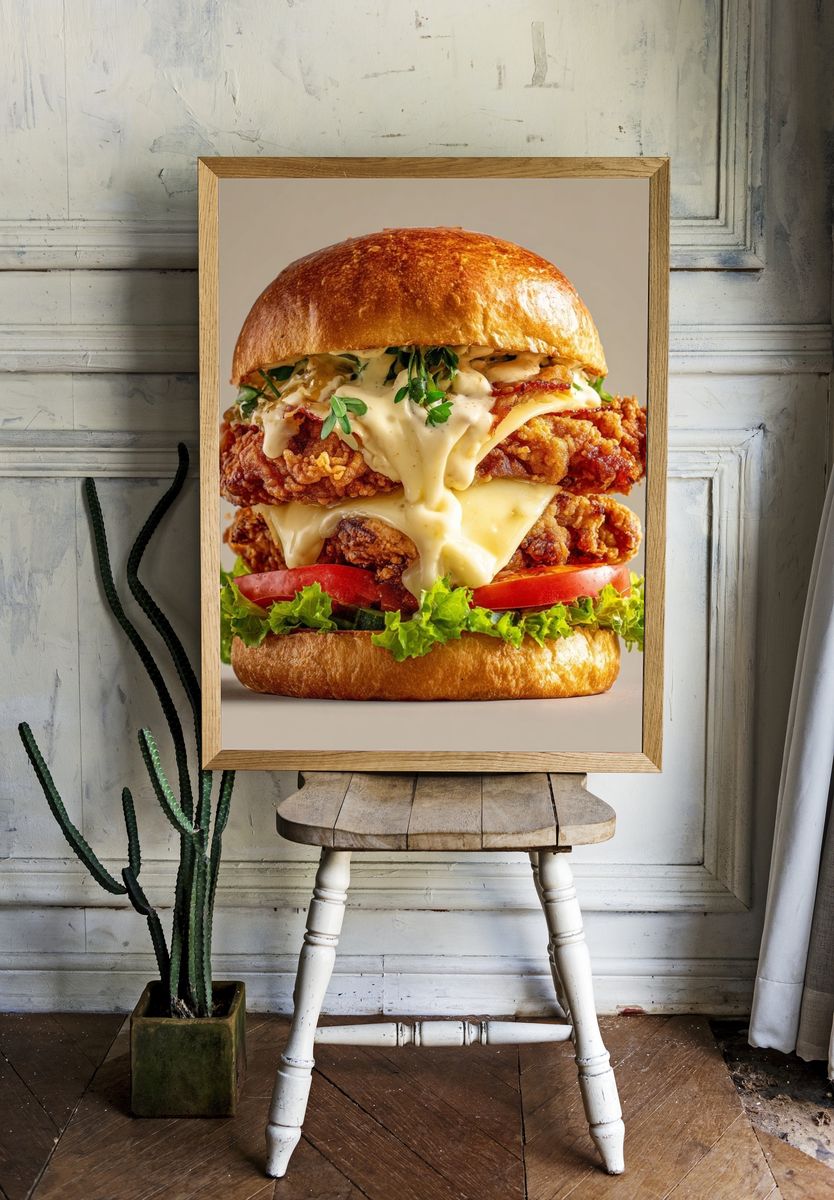 Gourmet Fried Chicken Burger Poster. — room view 1