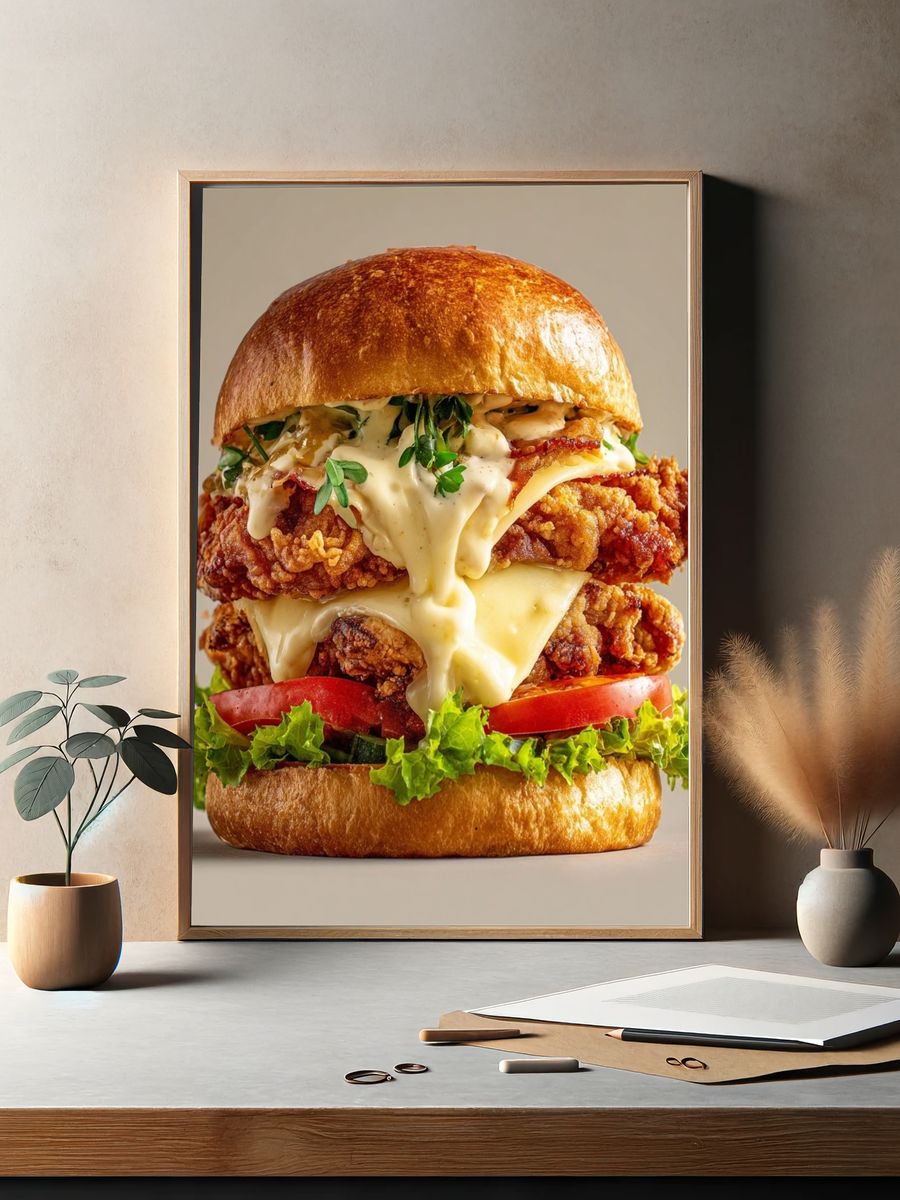 Gourmet Fried Chicken Burger Poster. — room view 2
