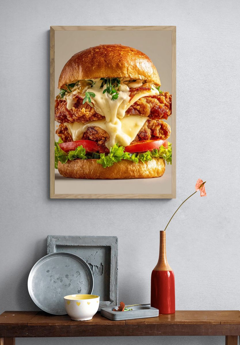 Gourmet Fried Chicken Burger Poster. — room view 3
