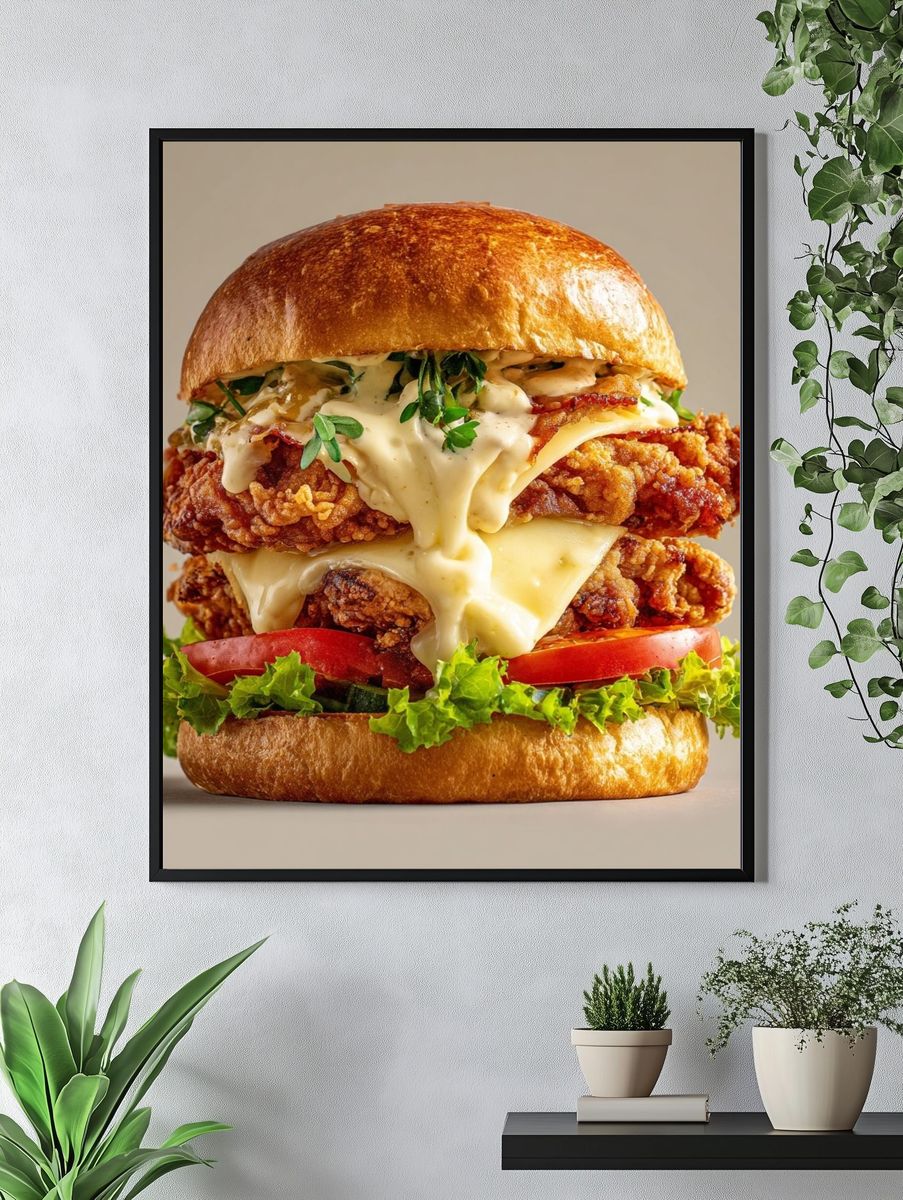 Gourmet Fried Chicken Burger Poster. — room view 4