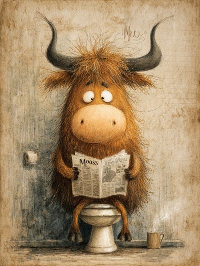 Funny Cow Reading Newspaper — Illustration Print. poster print