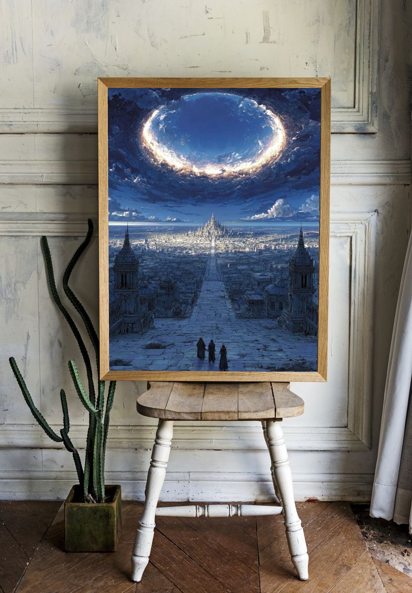 Fantasy Cityscape — Digital Art Print. — room view 1
