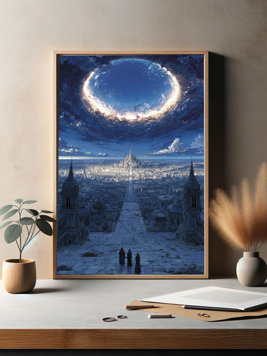 Fantasy Cityscape — Digital Art Print. — room view 2