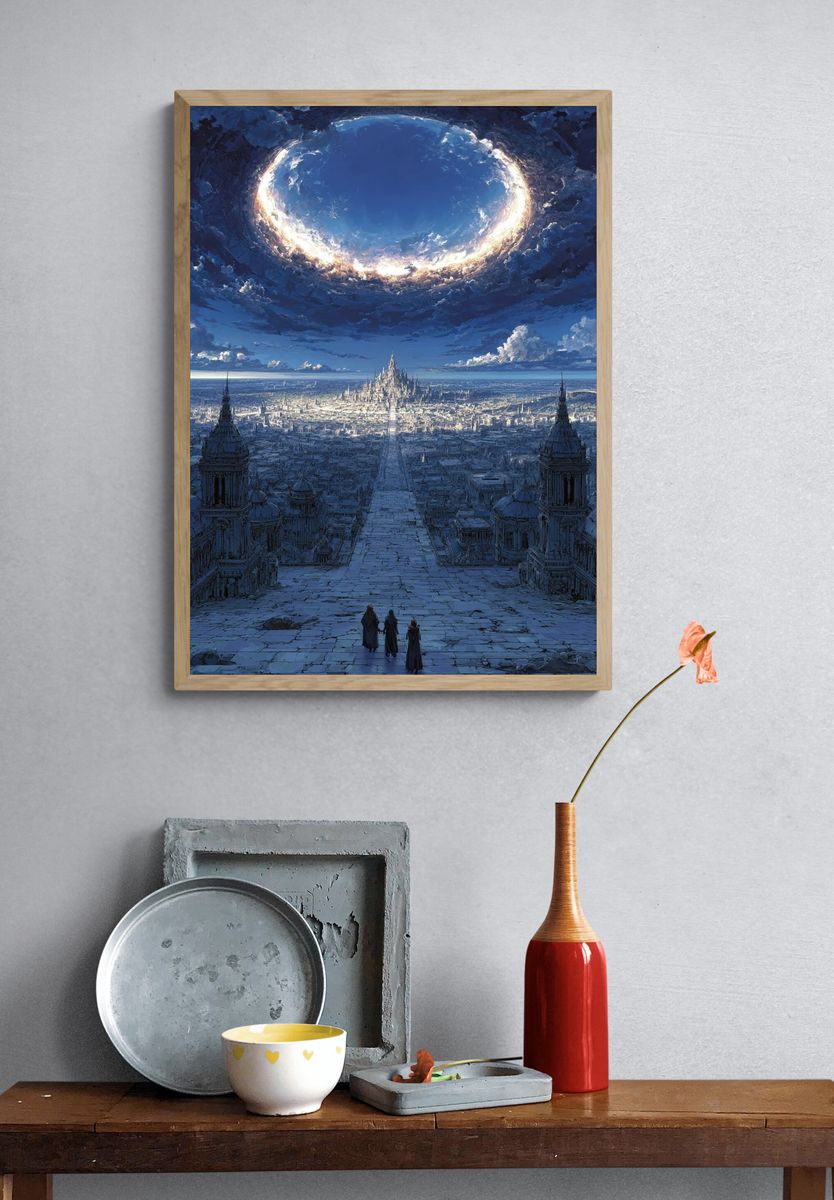 Fantasy Cityscape — Digital Art Print. — room view 3