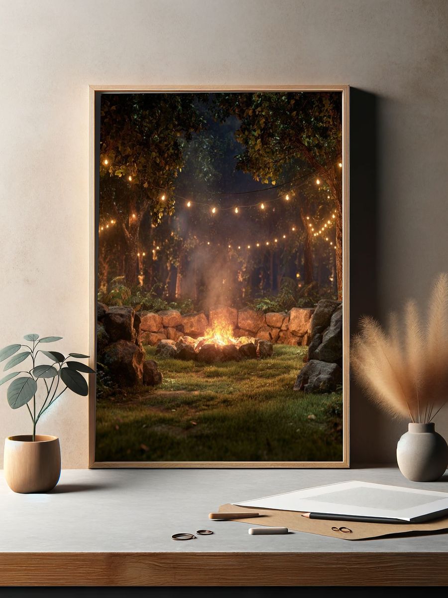 Forest Campfire Night Photography Poster. — room view 2