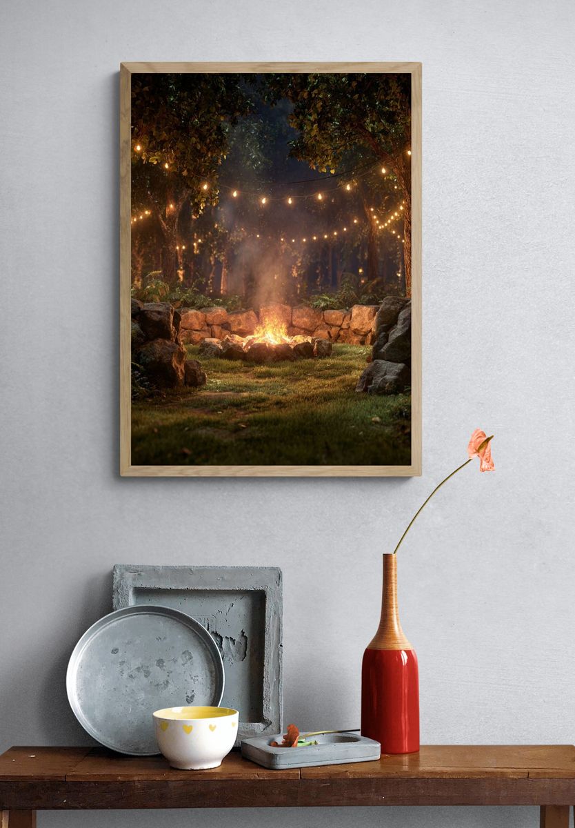 Forest Campfire Night Photography Poster. — room view 3