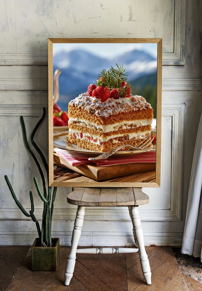 Festive Strawberry Cake Photography Poster. — room view 1