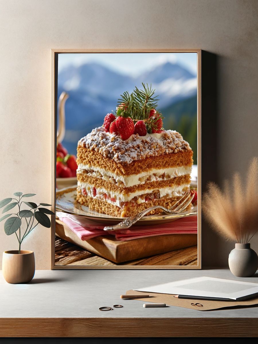 Festive Strawberry Cake Photography Poster. — room view 2