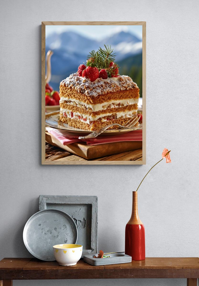 Festive Strawberry Cake Photography Poster. — room view 3