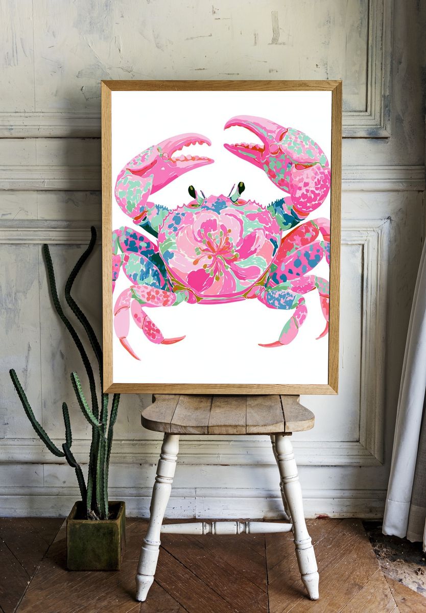 Floral Crab Illustration Poster. — room view 1