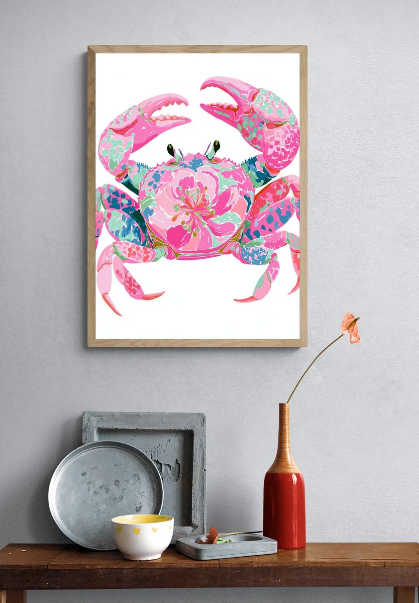 Floral Crab Illustration Poster. — room view 3