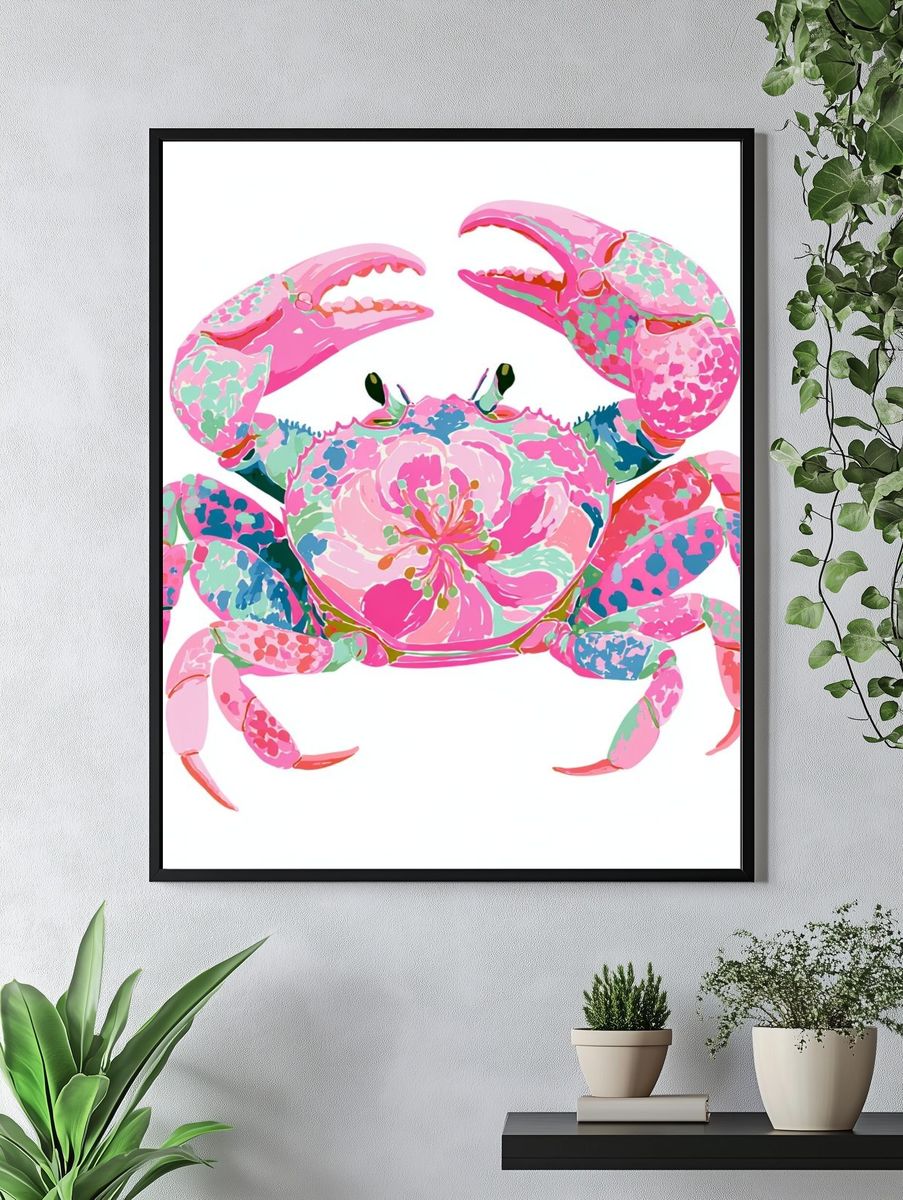 Floral Crab Illustration Poster. — room view 4