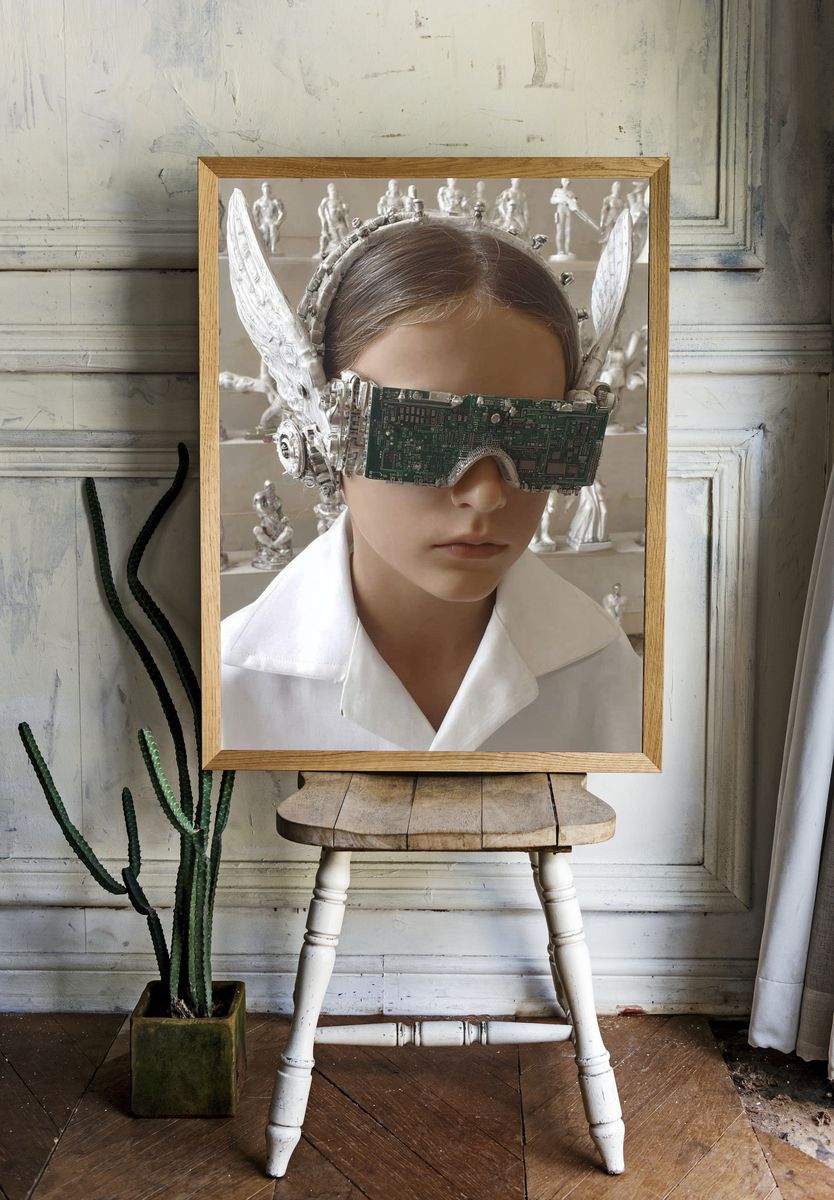 Futuristic Child with Circuit Glasses — Fine Art Print. — room view 1