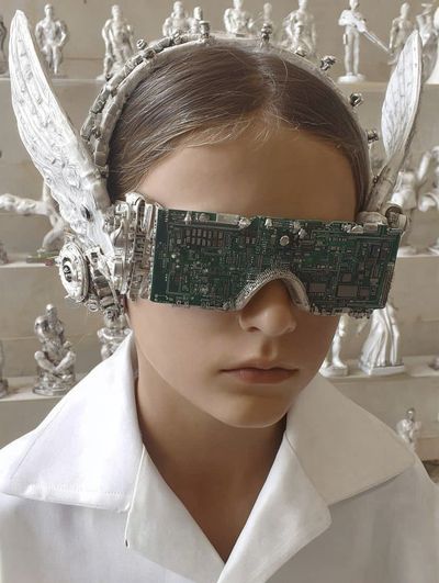 Futuristic Child with Circuit Glasses — Fine Art Print. poster