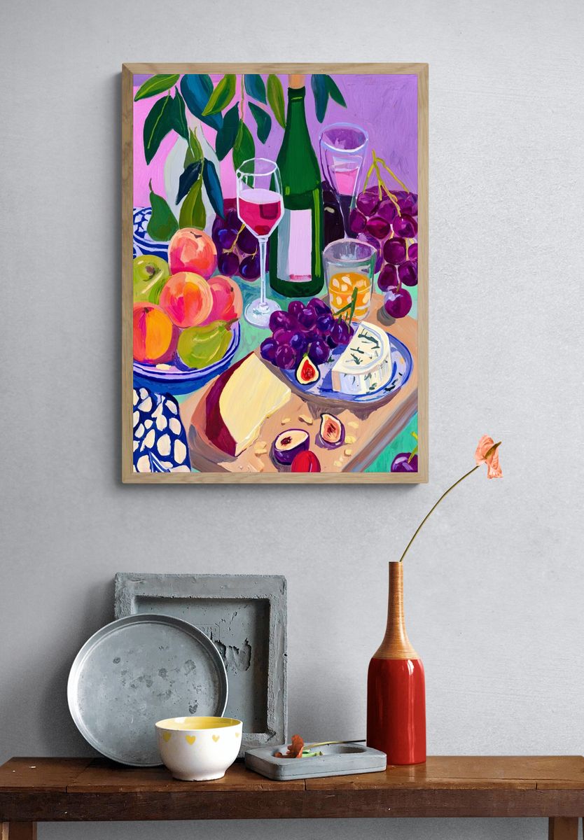 Vibrant Fruit and Wine Still Life Poster. — room view 3