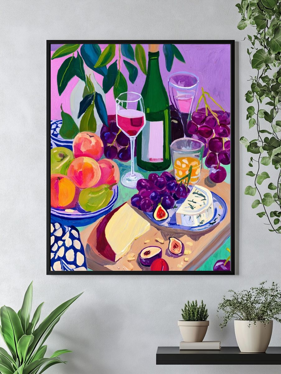 Vibrant Fruit and Wine Still Life Poster. — room view 4