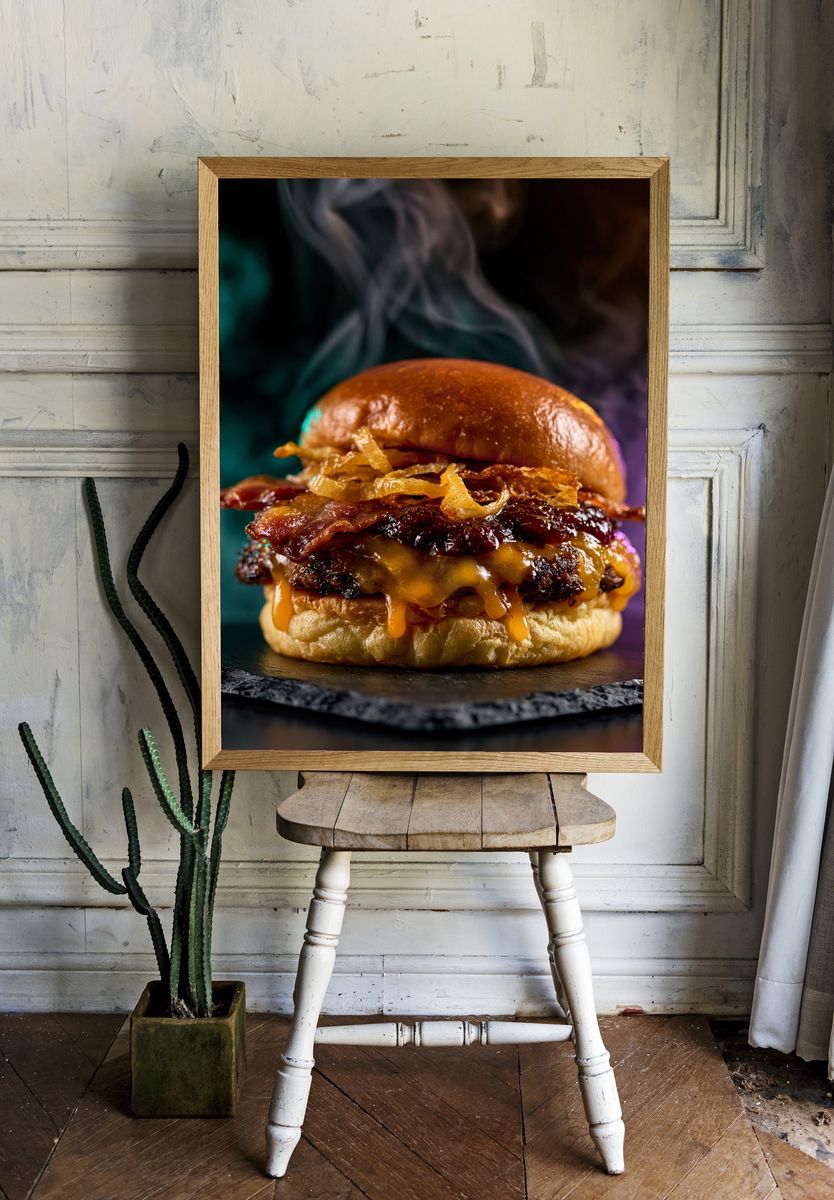 Gourmet Bacon Burger Photography Poster. room preview