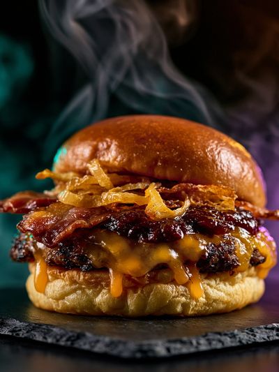 Gourmet Bacon Burger Photography Poster.