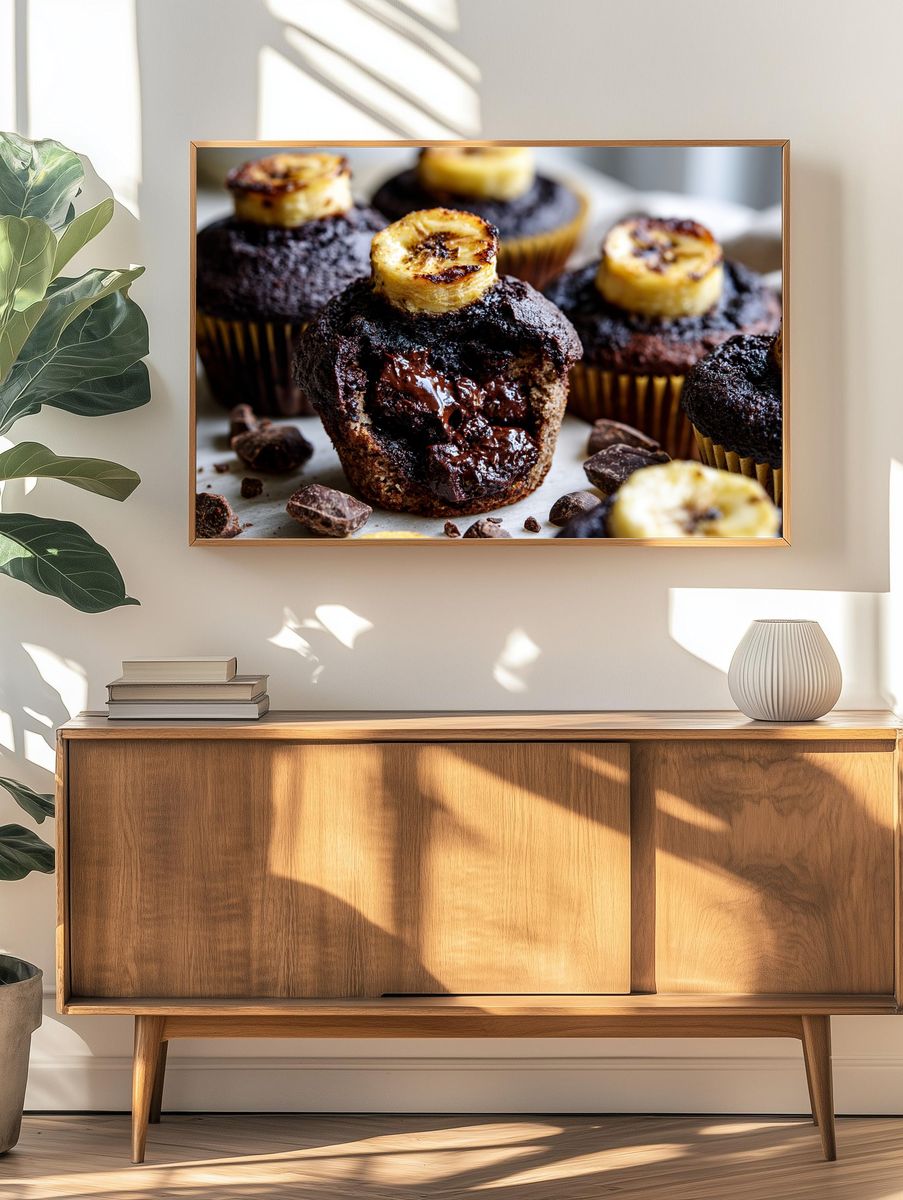Chocolate Banana Muffins Food Poster. — room view 3
