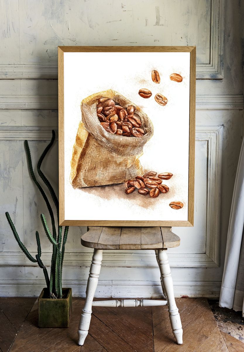 Coffee Beans Watercolor Print. — room view 1