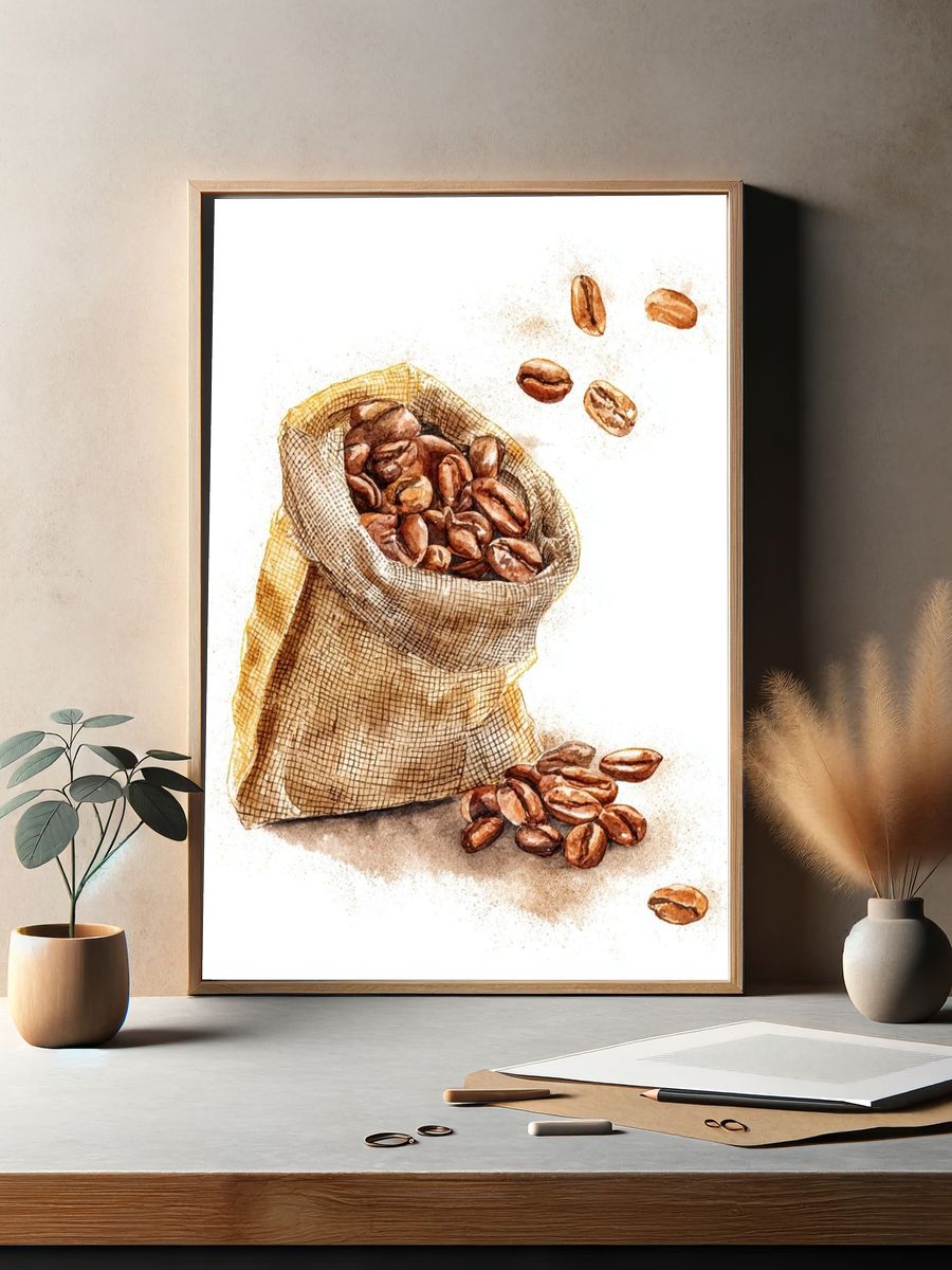 Coffee Beans Watercolor Print. — room view 2