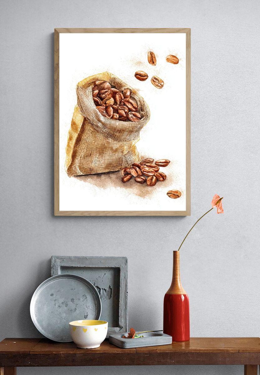 Coffee Beans Watercolor Print. — room view 3