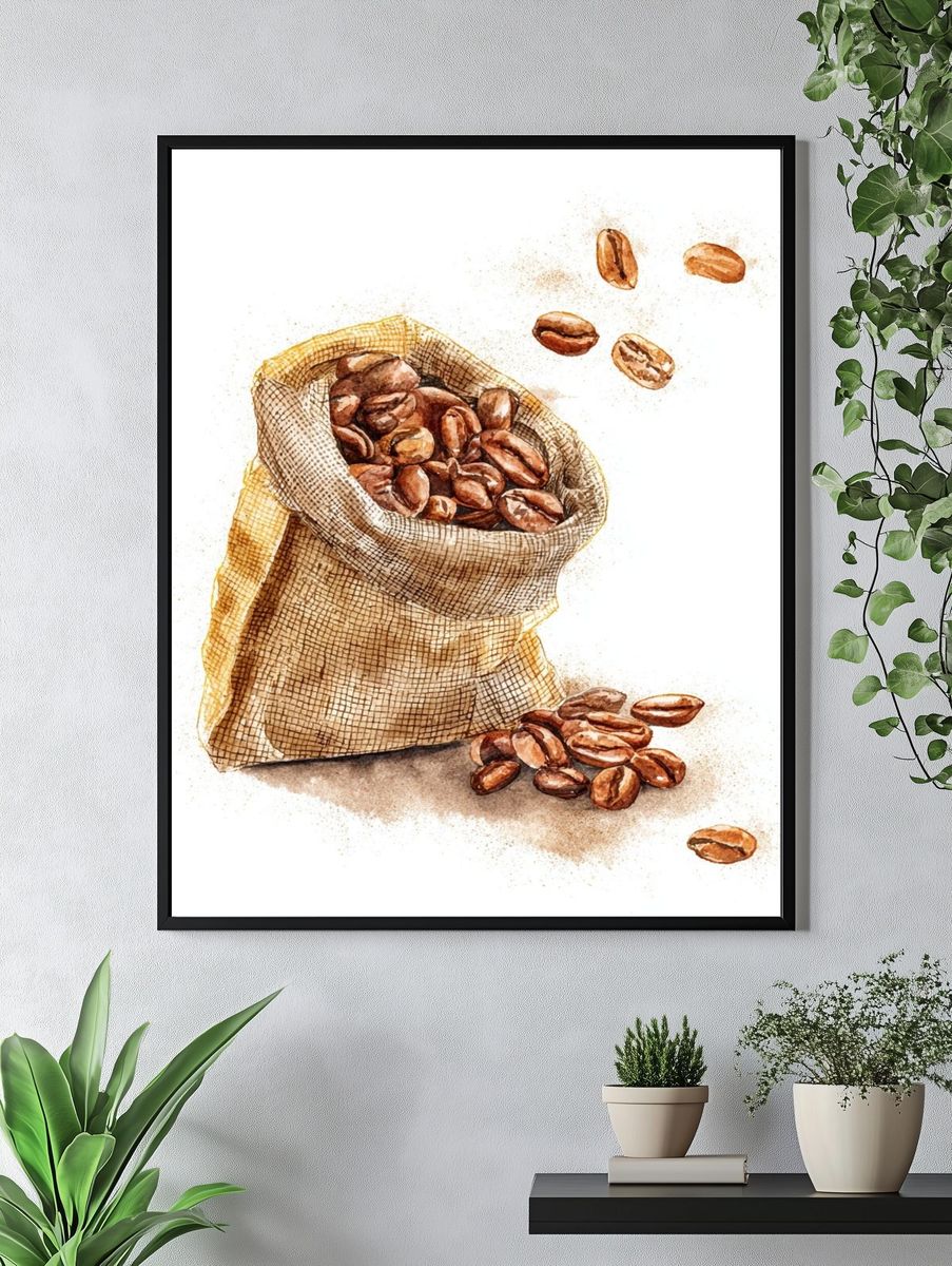 Coffee Beans Watercolor Print. — room view 4