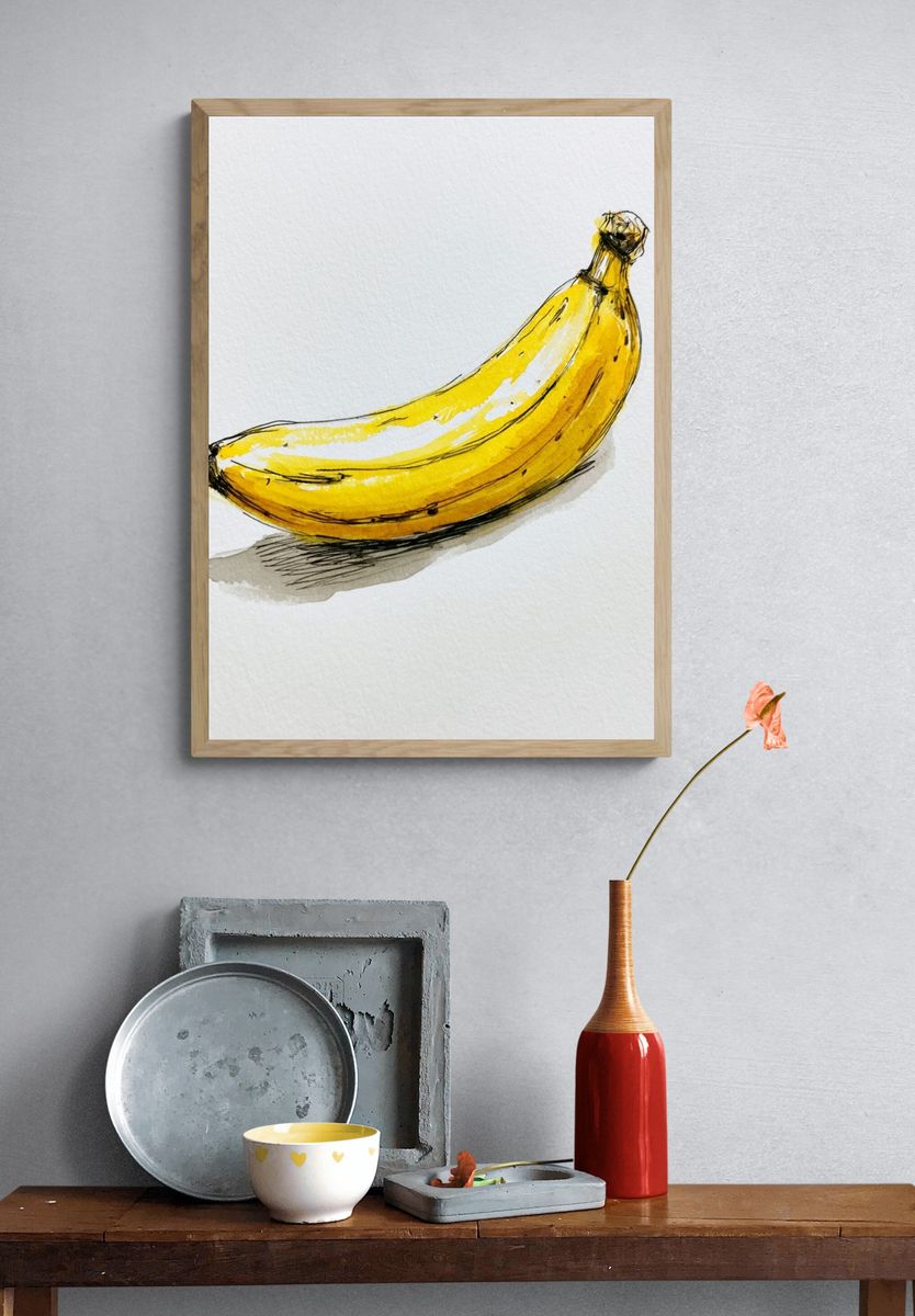 Yellow Banana Watercolor Print. — room view 3