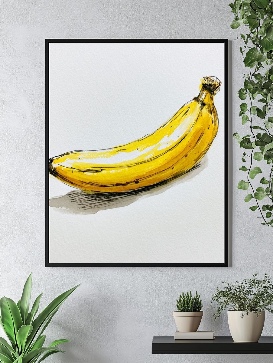 Yellow Banana Watercolor Print. — room view 4