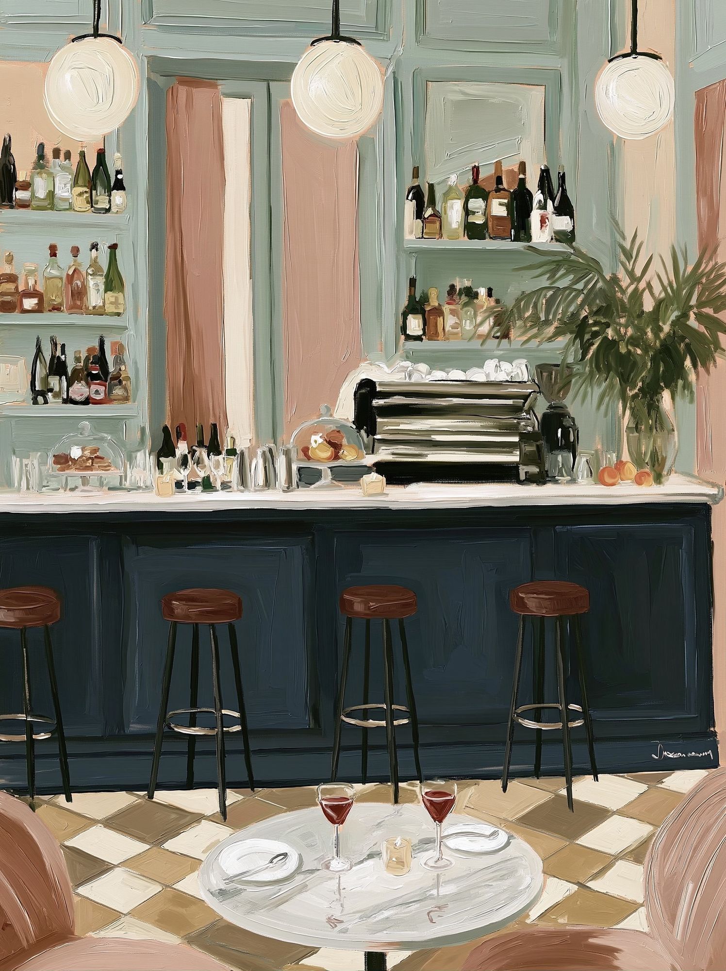 Elegant Cocktail Bar Interior Print. poster detail
