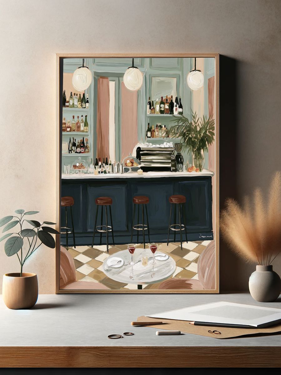 Elegant Cocktail Bar Interior Print. — room view 2