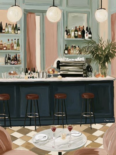 Elegant Cocktail Bar Interior Print.