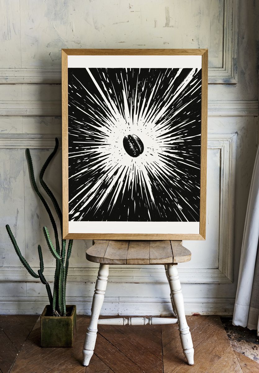 Coffee Bean Burst Typography Print. — room view 1