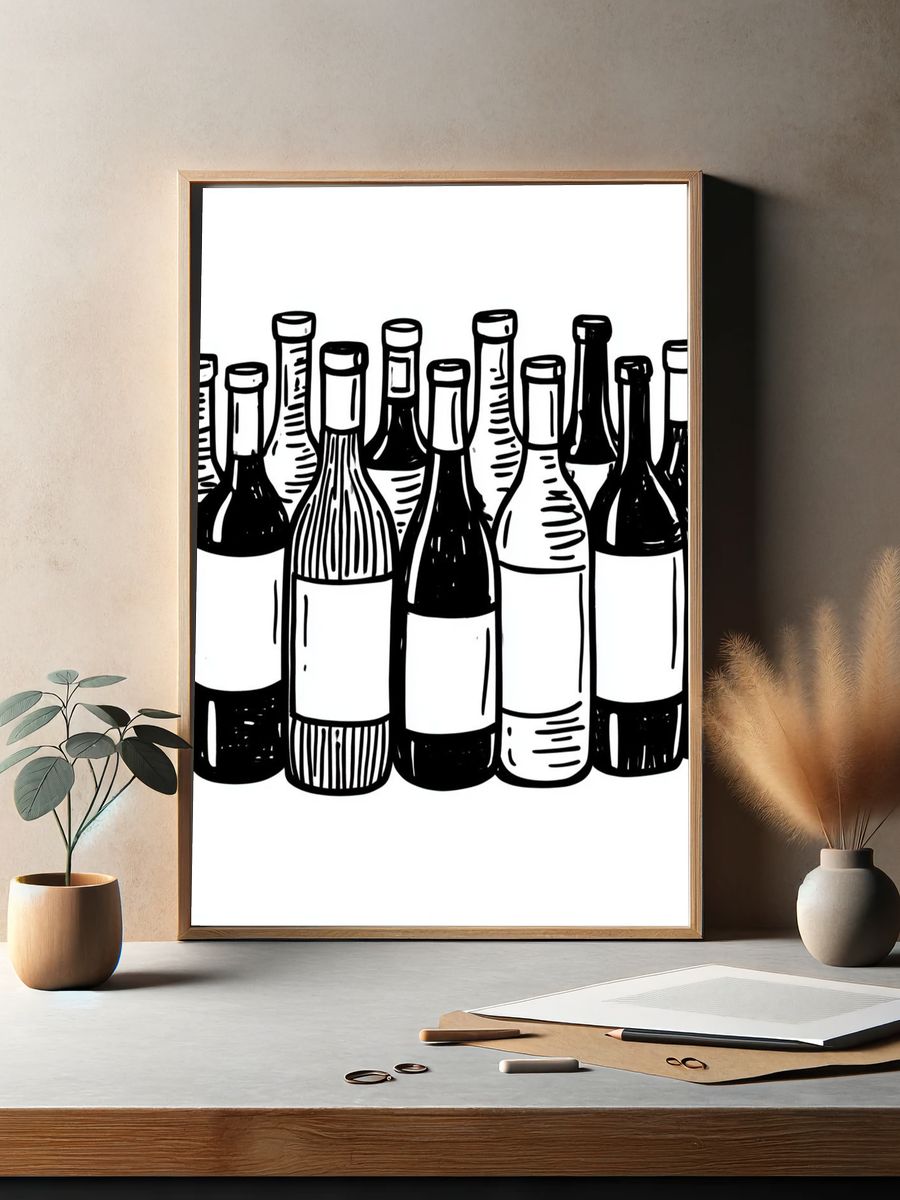 Wine Bottles Illustration Poster. — room view 2