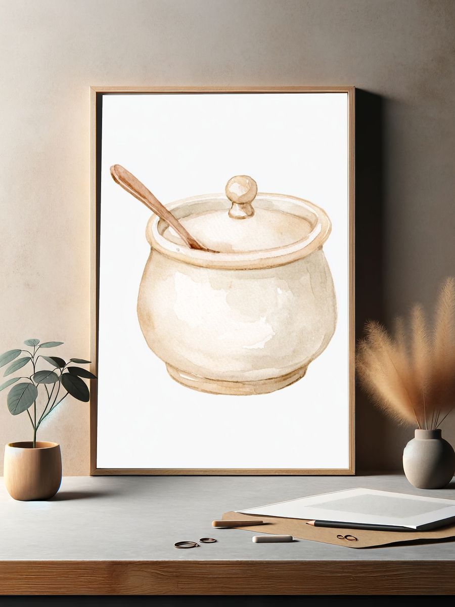 Ceramic Sugar Bowl Watercolor Poster. — room view 2