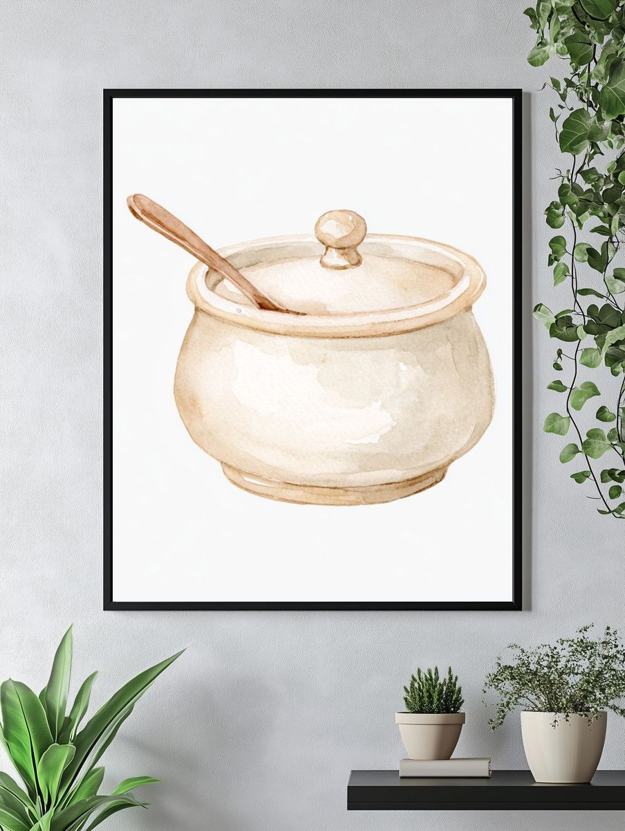 Ceramic Sugar Bowl Watercolor Poster. — room view 4