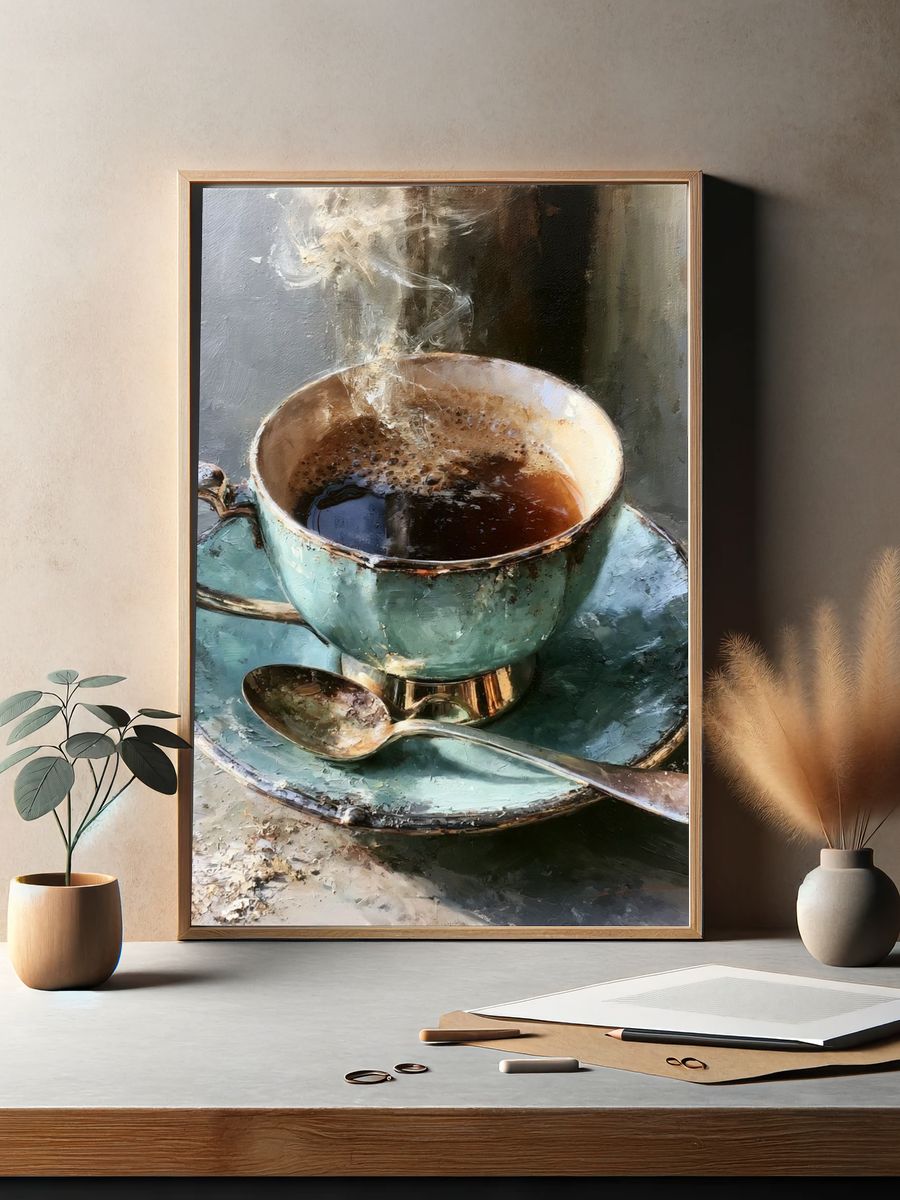 Steaming Coffee Cup — Fine-Art Print. — room view 2