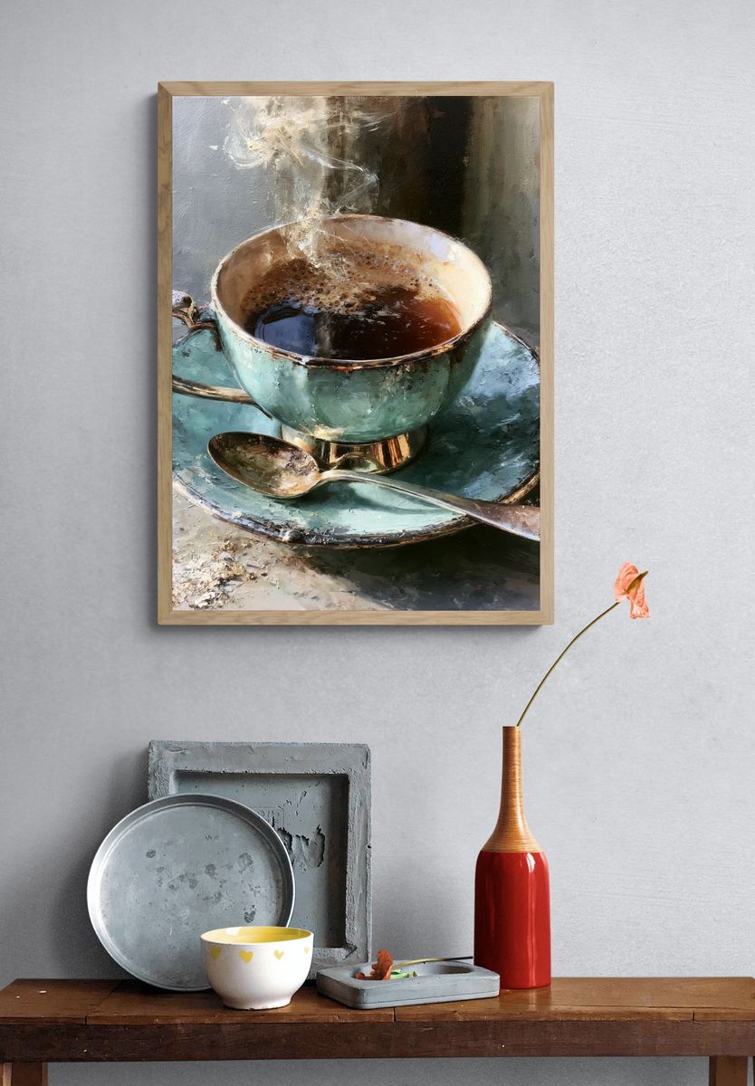 Steaming Coffee Cup — Fine-Art Print. — room view 3