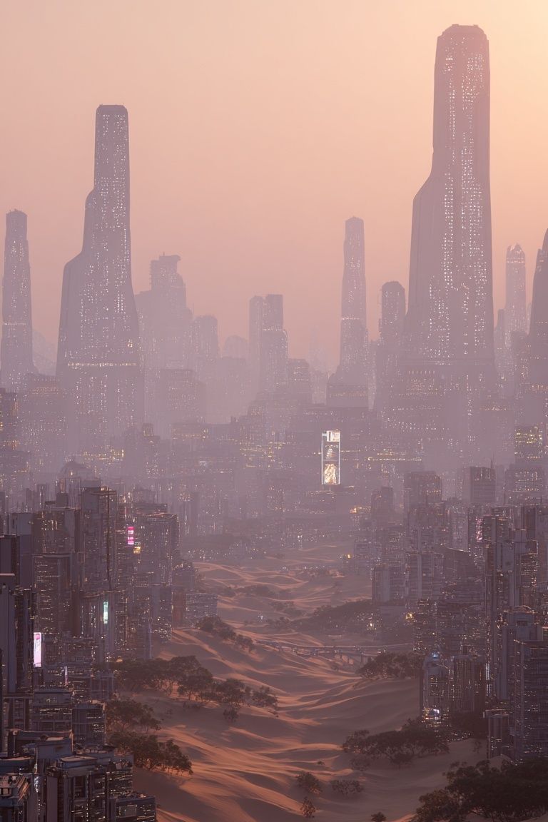 Futuristic Desert Cityscape — Digital Art Print. poster detail