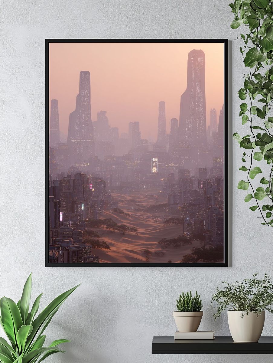 Futuristic Desert Cityscape — Digital Art Print. — room view 4
