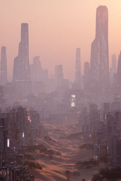 Futuristic Desert Cityscape — Digital Art Print. poster print