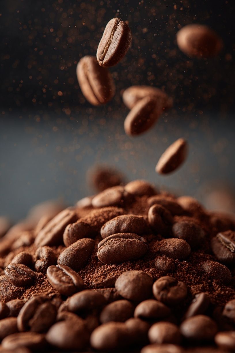 Floating Coffee Beans Photography Poster. poster detail