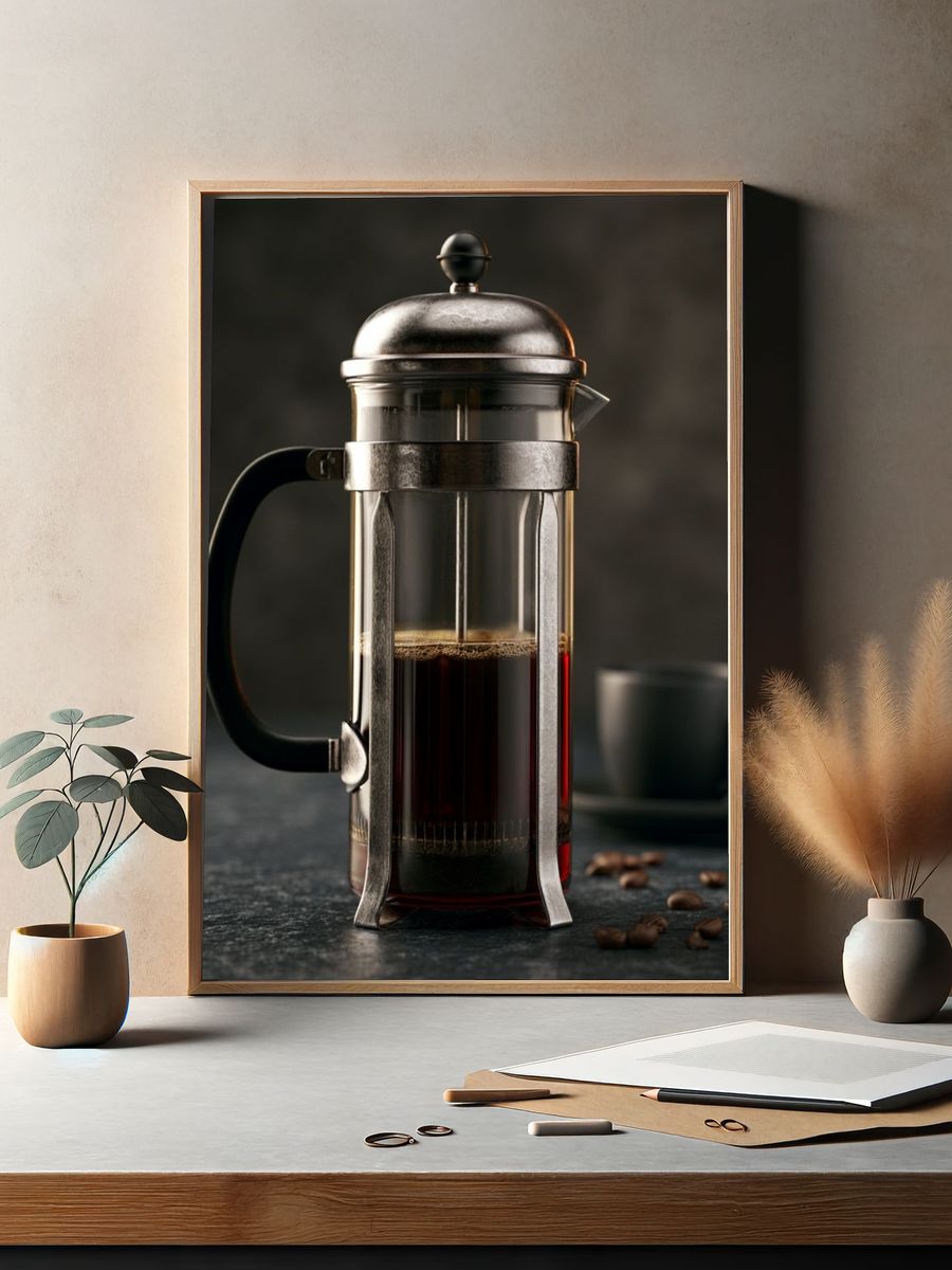 French Press Coffee Still Life Poster. — room view 2