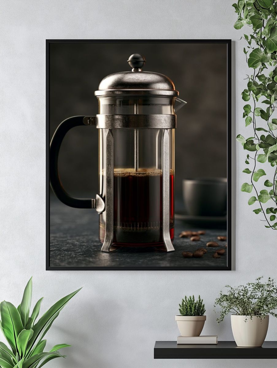 French Press Coffee Still Life Poster. — room view 4
