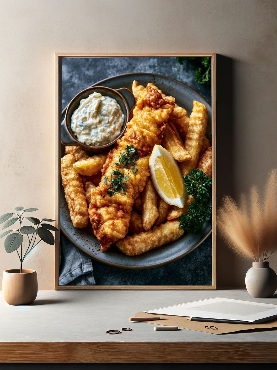 Fish and Chips Food Photography Poster. — room view 2
