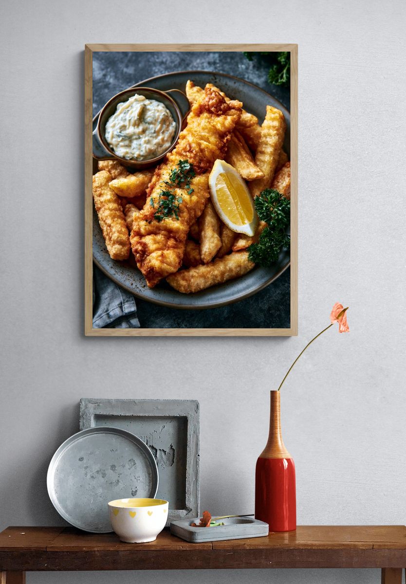 Fish and Chips Food Photography Poster. — room view 3