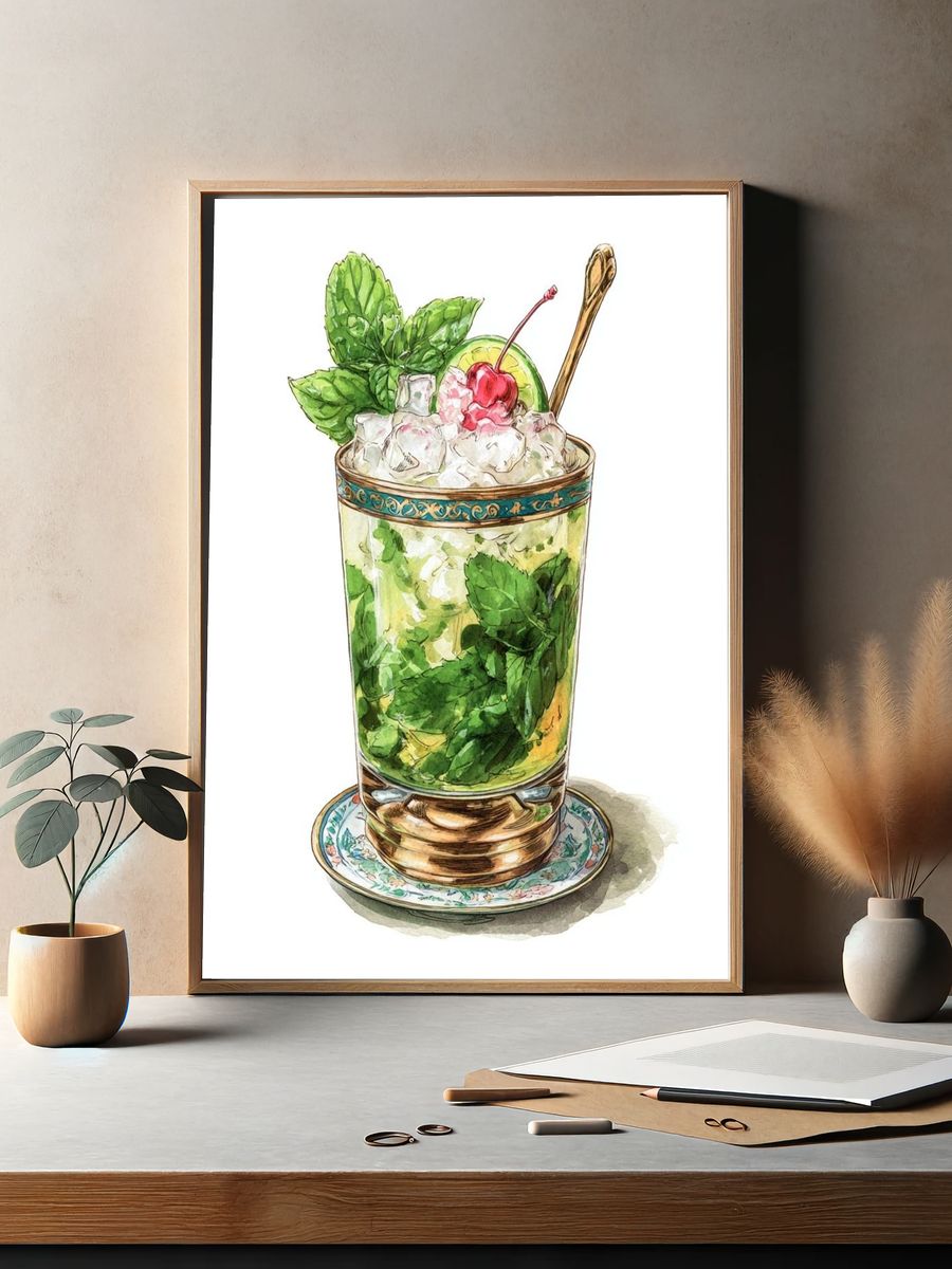 Mint Julep Watercolor Print. — room view 2
