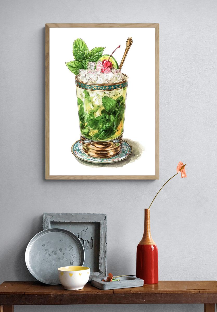 Mint Julep Watercolor Print. — room view 3