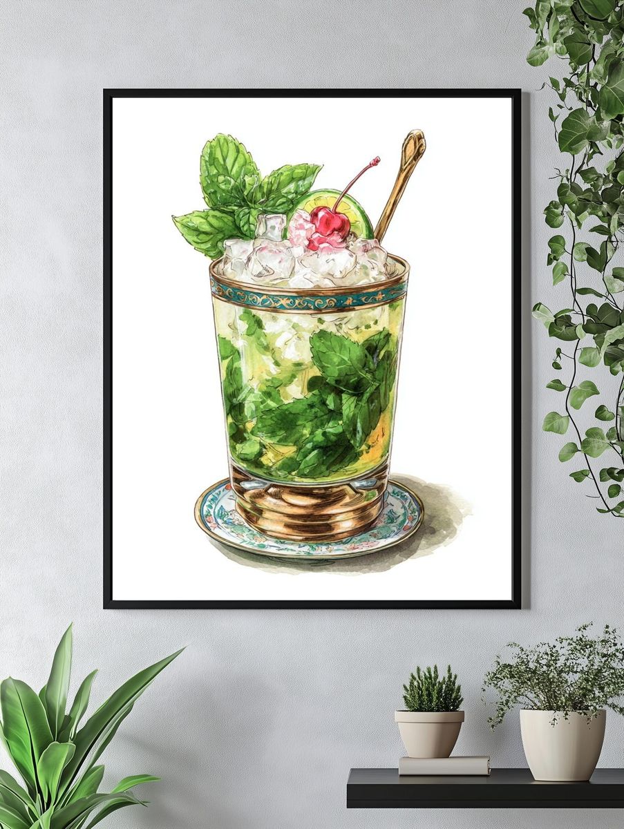 Mint Julep Watercolor Print. — room view 4
