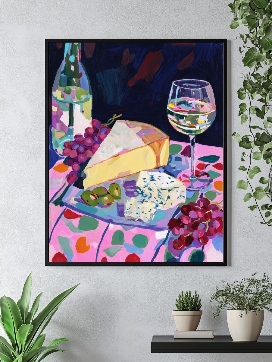 Cheese and Wine Still Life Print. — room view 4